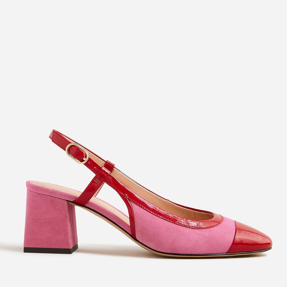 New. J. Crew Pink and Red Block Heel Slingbacks - Picture 3 of 8